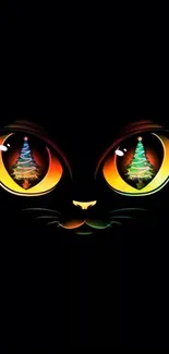 Mystical cat eyes with festive reflection on a dark background.