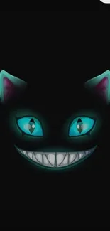 Mystical cat face with glowing eyes on a dark background wallpaper.