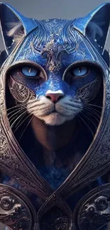 Mystical armored cat in fantasy art design.