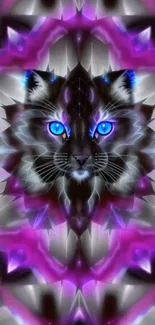 Abstract mystical cat kaleidoscope wallpaper with vibrant colors.