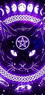 Mystical cat with cosmic elements and vibrant purple aura.