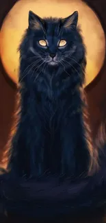 Mystical dark cat under moonlight mobile wallpaper.