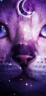 Mystical cat with galaxy eyes and a celestial theme.