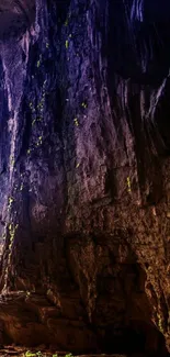 Mystical cave with natural light and shadow effects on rocky walls.