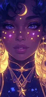 Celestial themed fantasy wallpaper with starry night art design.