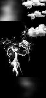 Black and white wallpaper with mystical clouds and swirling smoke.