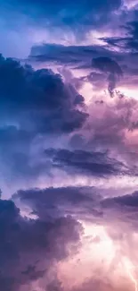 Dramatic stormy sky with purple clouds and lightning.