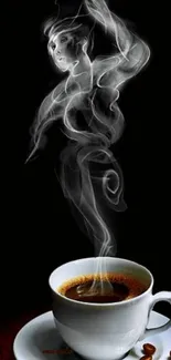 Mystical smoke art figure emerging from coffee cup.