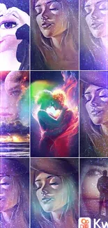 Mystical cosmic collage with vibrant colors and dreamy reflections.