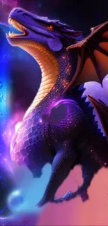 Vibrant cosmic dragon in a mystical fantasy setting.