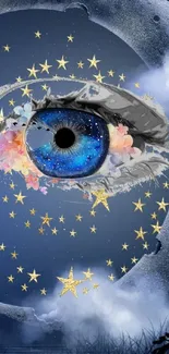 Mystical cosmic eye with stars wallpaper, vibrant and captivating.