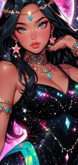 Mystical cosmic fantasy art with jewels