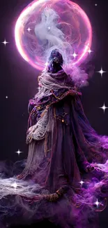 Mystical cosmic figure with vibrant mist.