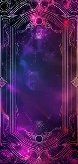 Mystical cosmic frame with purple and pink hues.