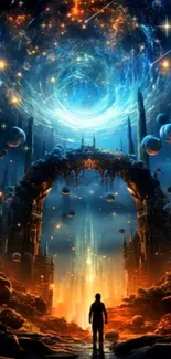 Mystical cosmic gateway with vibrant colors and celestial arch.