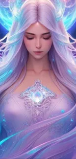 Ethereal cosmic goddess with flowing hair and vivid colors.