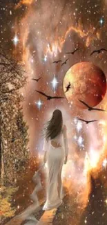 Mystical fantasy space art with woman and stars.