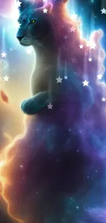 Cosmic lion with a colorful nebula effect in stunning mobile wallpaper.