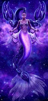 Purple cosmic mermaid in galaxy-themed fantasy artwork.