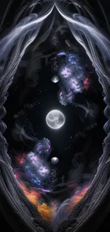 Mystical cosmic portal wallpaper with vibrant colors and celestial designs.