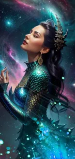 Mystical princess in a vibrant cosmic fantasy setting.