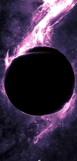 A vibrant purple cosmic sphere surrounded by glowing energy in space.