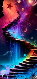 Mobile wallpaper featuring a mystical cosmic stairway with vibrant colors.