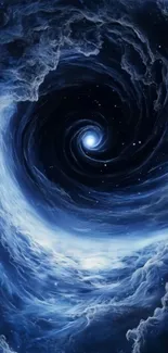 Swirling cosmic vortex with deep blue hues.