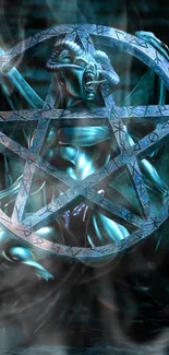 Mystical creature blue pentagram wallpaper for mobile