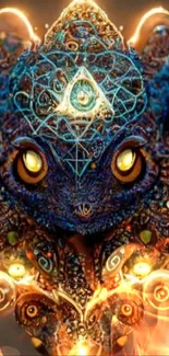 Luminous mystical creature digital art with glowing eyes and ornate patterns.