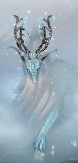 Mystical creature in a snowy landscape wallpaper.