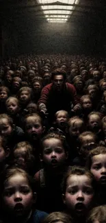 A mystical crowd in a dark, atmospheric setting, perfect for a unique mobile background.