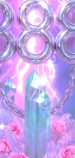 Vibrant mystical wallpaper with crystals, chain, and lightning.
