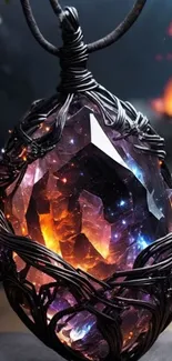 A mystical crystal pendant glows with galaxy colors.