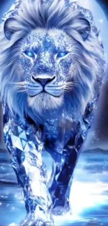 Majestic crystal lion with glowing blue effects