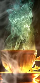 Mystical teacup with Cheshire Cat smoke illusion.