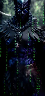 Mystical cyber panther with green digital effects.