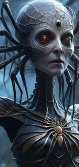 Eerie humanoid with spider-like features in a dark fantasy setting.