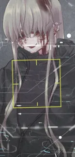 Cyberpunk anime character with long hair and dark theme.