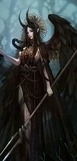 Mystical dark angel fantasy art mobile wallpaper.