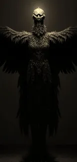 Dark angel with glowing light in a mystical wallpaper.