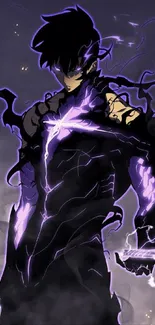 Anime character with purple lightning and shadowy design.