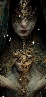 Intricate dark fantasy art mobile wallpaper with a mystical theme.