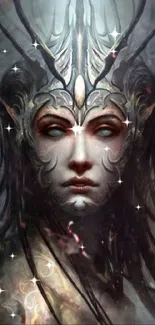 Mystical dark fantasy artwork of a female with a headdress.