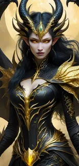 Dragon queen with golden armor and horns.