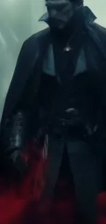 Dark figure with cloak and red mist