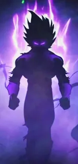 Silhouette of a hero with a mystical purple aura.