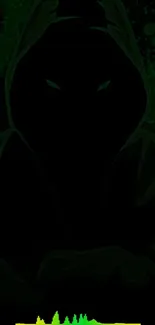 Mystical dark hooded figure with green tones.