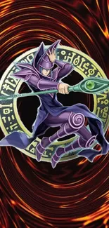 Dark Magician in swirling vortex background wallpaper.