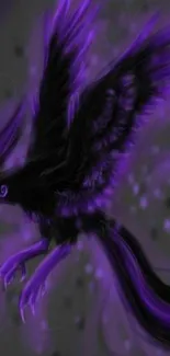 Purple and black phoenix in mystical flight.